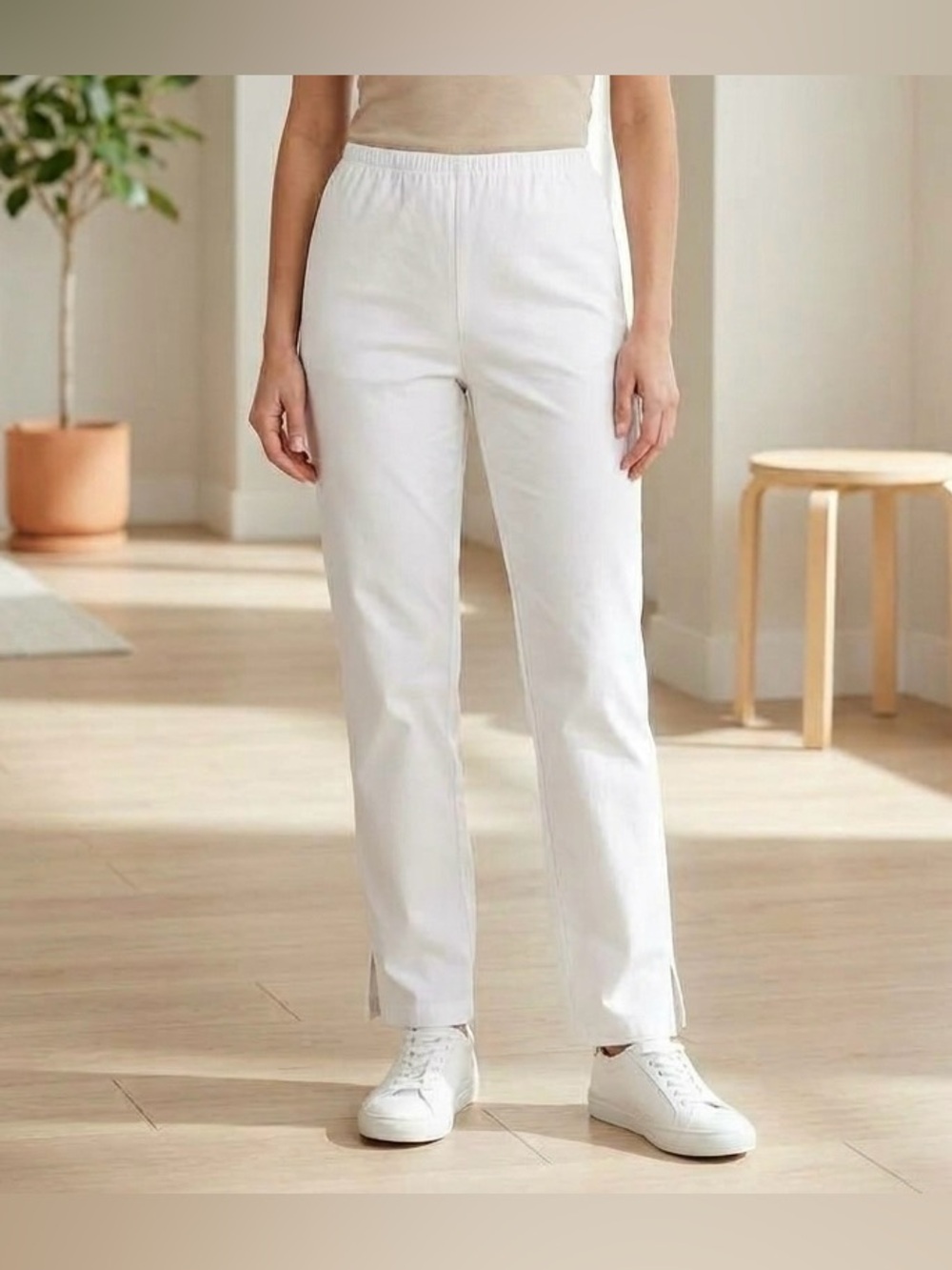 Eileen Fisher White Organic Cotton Spandex Slim Crop Pants Size M StretchCoastal